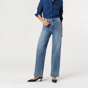 Ann Mashburn Coco Patch Pocket Jean Women's 27 Indigo Stretch Wide Leg